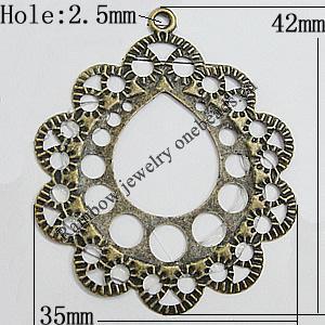 Iron Jewelry Finding Pendants Lead-free, Flower 42x35mm Hole:2.5mm, Sold by Bag