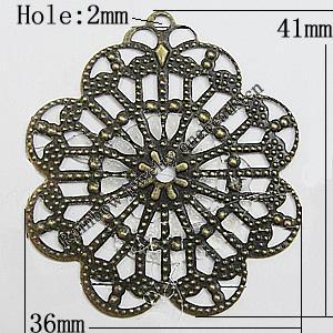 Iron Jewelry Finding Pendants Lead-free, Flower 41x36mm Hole:2mm, Sold by Bag