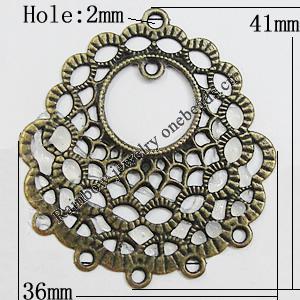 Iron Jewelry Finding Connectors Lead-free, Flower 41x36mm Hole:2mm, Sold by Bag