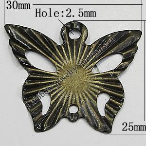 Iron Jewelry Finding Connectors Lead-free, Butterfly 30x25mm Hole:3mm, Sold by Bag