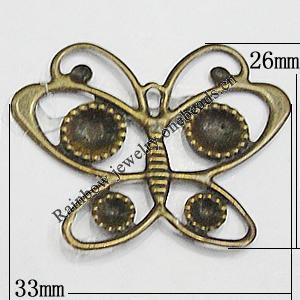 Iron Jewelry Finding Connectors Lead-free, Butterfly 33x26mm, Sold by Bag