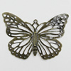 Iron Jewelry Finding Pendant Lead-free, Butterfly 50x37mm Hole:1.5mm, Sold by Bag