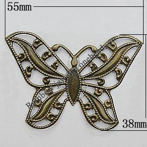 Iron Jewelry Finding Connectors Lead-free, Butterfly 55x38mm, Sold by Bag