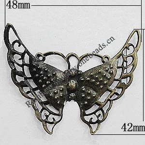 Iron Jewelry Finding Connectors Lead-free, Butterfly 48x42mm, Sold by Bag