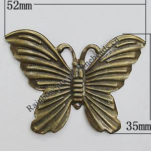 Iron Jewelry Finding Connectors Lead-free, Butterfly 52x35mm, Sold by Bag