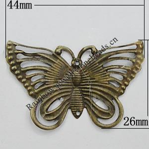 Iron Jewelry Finding Connectors Lead-free, Butterfly 44x26mm, Sold by Bag