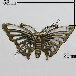 Iron Jewelry Finding Connectors Lead-free, Butterfly 58x29mm, Sold by Bag