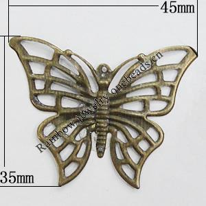 Iron Jewelry Finding Connectors Lead-free, Butterfly 45x35mm, Sold by Bag