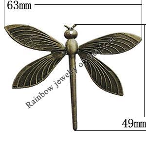 Iron Jewelry Finding Pendant Lead-free, Dragonfly 63x49mm Hole:1mm, Sold by Bag