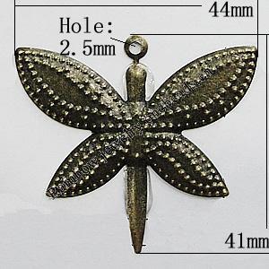 Iron Jewelry Finding Pendant Lead-free, Butterfly 41x44mm Hole:2.5mm, Sold by Bag