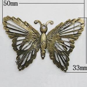 Iron Jewelry Finding Connectors Lead-free, Butterfly 50x33mm Hole:2mm, Sold by Bag
