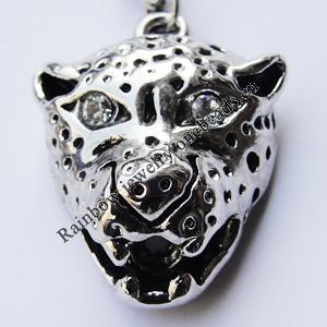 Zinc Alloy Charm/Pendant with Crystal, Nickel-free & Lead-free, A Grade Animal Head 24x17mm Hole:2mm, Sold by PC