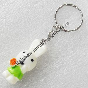 Key Chain, Resin Pendant, Rabbit, Pendant: about 15mm wide, Length Approx:8.6cm, Sold by PC