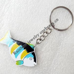 Key Chain, Wood Pendant, Fish, Pendant: about 50mm wide, Length Approx:9cm, Sold by PC