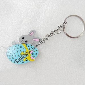 Key Chain, Wood Pendant, Rabbit, Pendant: about 45mm wide, Length Approx:10.5cm, Sold by PC
