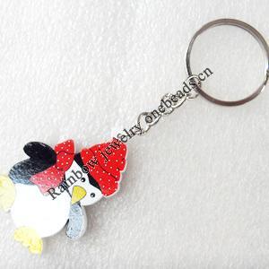 Key Chain, Wood Pendant, Snowman, Pendant: about 35mm wide, Length Approx:10cm, Sold by PC