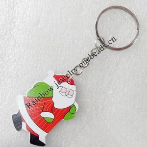 Key Chain, Wood Pendant, Santa Claus, Pendant: about 36mm wide, Length Approx:10.5cm, Sold by PC