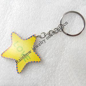 Key Chain, Wood Pendant, Star, Pendant: about 46mm wide, Length Approx:10cm, Sold by PC