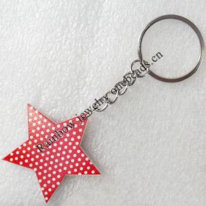 Key Chain, Wood Pendant, Star, Pendant: about 44mm wide, Length Approx:10cm, Sold by PC