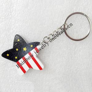 Key Chain, Wood Pendant, Star, Pendant: about 45mm wide, Length Approx:10cm, Sold by PC