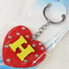 Key Chain, Wood Pendant, Heart, Pendant: about 55mm wide, Length Approx:10.5cm, Sold by PC