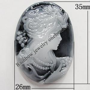 Cameos Resin Beads, Flat Oval 35x26mm, Sold by Bag