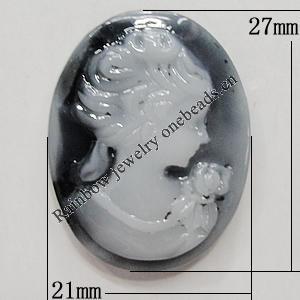 Cameos Resin Beads, Flat Oval 27x21mm, Sold by Bag