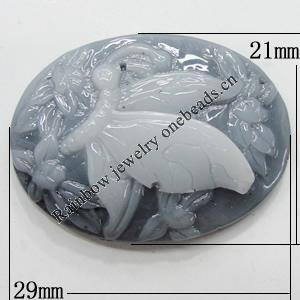 Cameos Resin Beads, Flat Oval 29x21mm, Sold by Bag