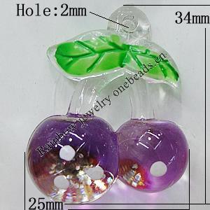 Spray-Painted Acrylic Pendants, Fruit 34x25mm Hole:2mm, Sold by Bag