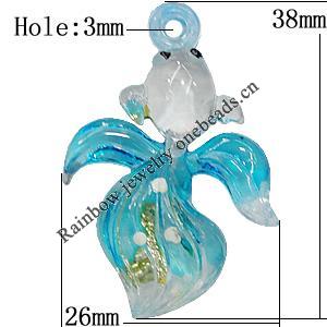 Spray-Painted Acrylic Pendants, Fish 38x26mm Hole:3mm, Sold by Bag