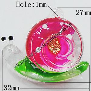 Spray-Painted Acrylic Pendants, Snail 27x32mm Hole:1mm, Sold by Bag