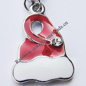 Zinc Alloy Enamel Charm/Pendant with Crystal, Nickel-free & Lead-free, A Grade  Christmas Hats 23x13mm Hole:2mm, Sold by