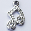 Zinc Alloy Charm/Pendant with Crystal, Nickel-free & Lead-free, A Grade Note 21x12mm Hole:2mm, Sold by PC  