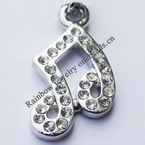 Zinc Alloy Charm/Pendant with Crystal, Nickel-free & Lead-free, A Grade Note 21x12mm Hole:2mm, Sold by PC  