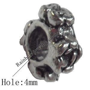 European style Beads Zinc Alloy Jewelry Findings Lead-free & Nickel-free, 5x12mm, Hole:4mm, Sold by Bag