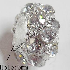 European Style Beads with Rhinestone, Zinc Alloy Jewelry Findings Lead-free & Nickel-free, 6x11mm, Hole:5mm, Sold by Bag