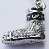 Zinc Alloy Charm/Pendant with Crystal, Nickel-free & Lead-free, A Grade Shoes 15x15mm Hole:2mm, Sold by PC  