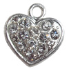 Zinc Alloy Charm/Pendant with Crystal, Nickel-free & Lead-free Heart 15x16mm, Hole:1.5mm, Sold by PC