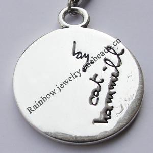 Zinc Alloy Charm/Pendants, Nickel-free & Lead-free, A Grade Flat Round 33x27mm Hole:2mm, Sold by PC