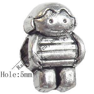 European style Beads Zinc Alloy Jewelry Findings Lead-free & Nickel-free, 9x15mm, Hole:5mm, Sold by Bag