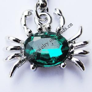 Zinc Alloy Charm/Pendant with Crystal, Nickel-free & Lead-free, A Grade Crab 15x20mm Hole:2mm, Sold by PC  