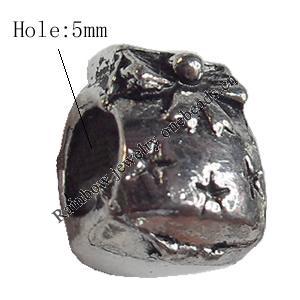 European style Beads Zinc Alloy Jewelry Findings Lead-free & Nickel-free, 9x10mm, Hole:5mm, Sold by Bag