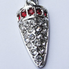 Zinc Alloy Charm/Pendant with Crystal, Nickel-free & Lead-free, A Grade 23x10mm Hole:2mm, Sold by PC  