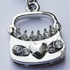 Zinc Alloy Charm/Pendant with Crystal, Nickel-free & Lead-free, A Grade  Handbag 20x15mm Hole:2mm, Sold by PC  