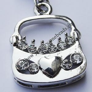 Zinc Alloy Charm/Pendant with Crystal, Nickel-free & Lead-free, A Grade  Handbag 20x15mm Hole:2mm, Sold by PC  