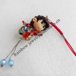 Mobile Decoration, Fimo Multicolor, Chain: about 60mm long, Pendant: about 20mm wide, Sold by Dozen