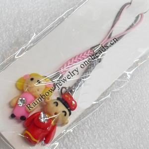 Mobile Decoration, Fimo Multicolor, Chain: about 60mm long, Pendant: about 15mm wide, Sold by Dozen