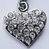 Zinc Alloy Charm/Pendant with Crystal, Nickel-free & Lead-free, A Grade Heart 15x15mm Hole:2mm, Sold by PC  