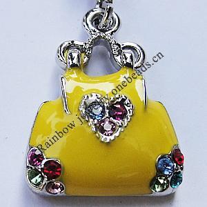 Zinc Alloy Enamel Charm/Pendant with Crystal, Nickel-free & Lead-free, A Grade Handbag 20x15mm Hole:2mm, Sold by PC  