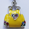 Zinc Alloy Enamel Charm/Pendant with Crystal, Nickel-free & Lead-free, A Grade Handbag 20x15mm Hole:2mm, Sold by PC  